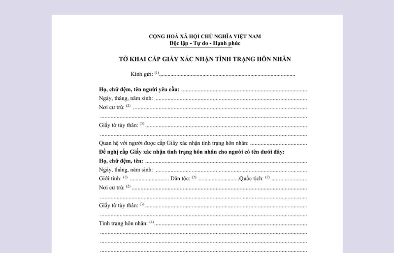 Giấy tờ xác nhận tình trạng độc thân Giấy tờ xác nhận tình trạng độc thân